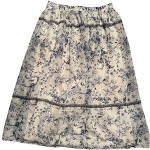 Calypso St. Barth Blue and Cream Floral A-Line Skirt